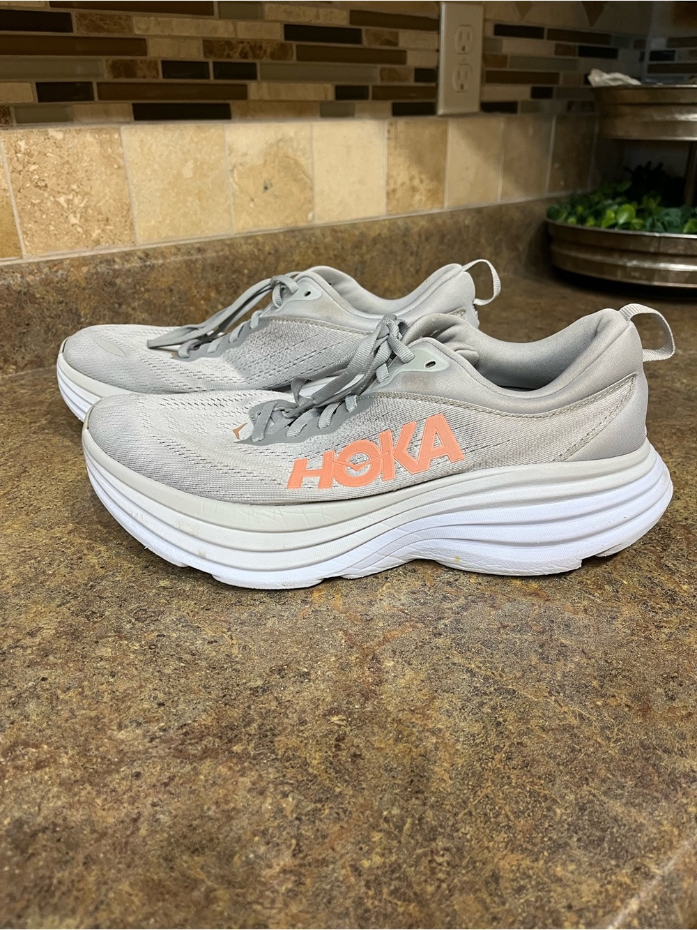 HOKA Bondi 8 Women’s 10.5 B Harbor Mist Lunar Rock Running Shoes Athletic